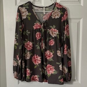 Gray Floral Top